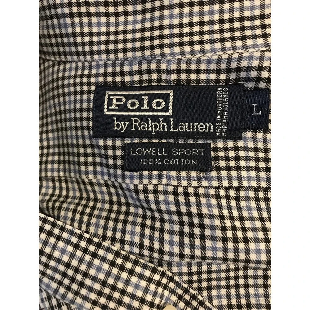 POLO Ralph Lauren Mens Shirt Button Up Lowell Sport Plaid Long Sleeve Navy Sz L